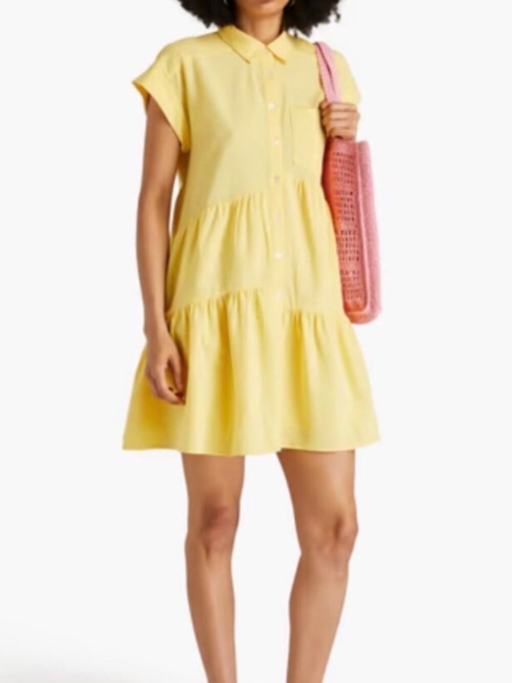 NEW Veronica Beard Harrow Tiered Seersucker Shirt Mini Dress Size M NWT Yellow